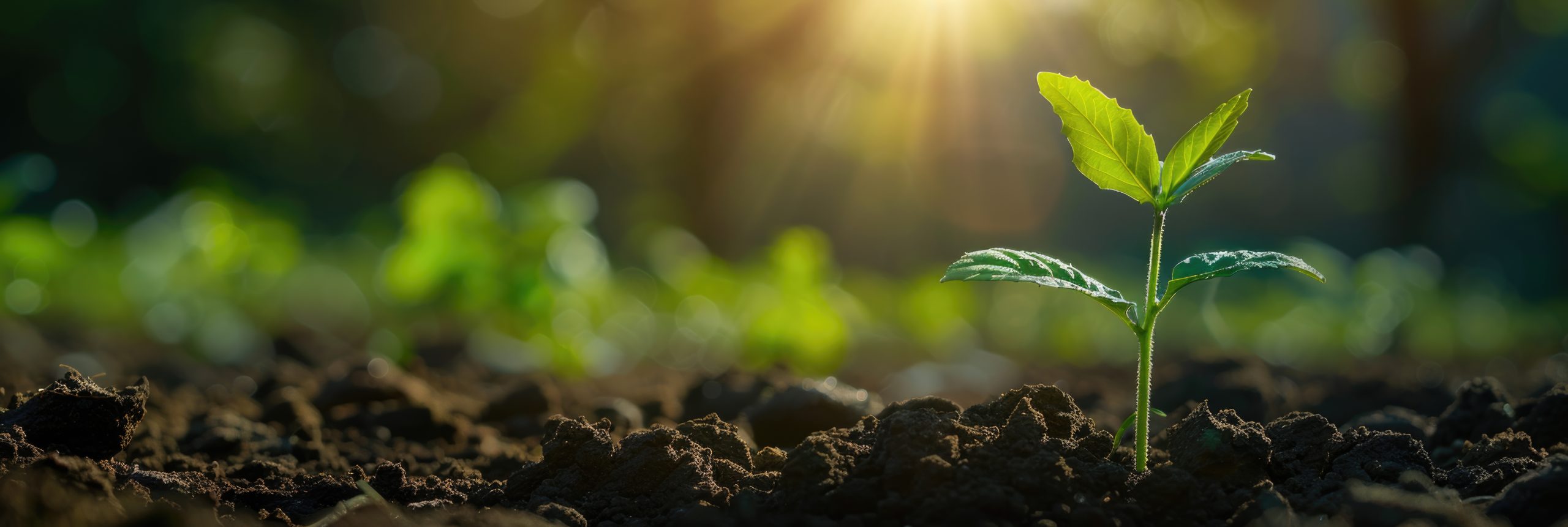 Young Seedling Growing In Sunlit Soil