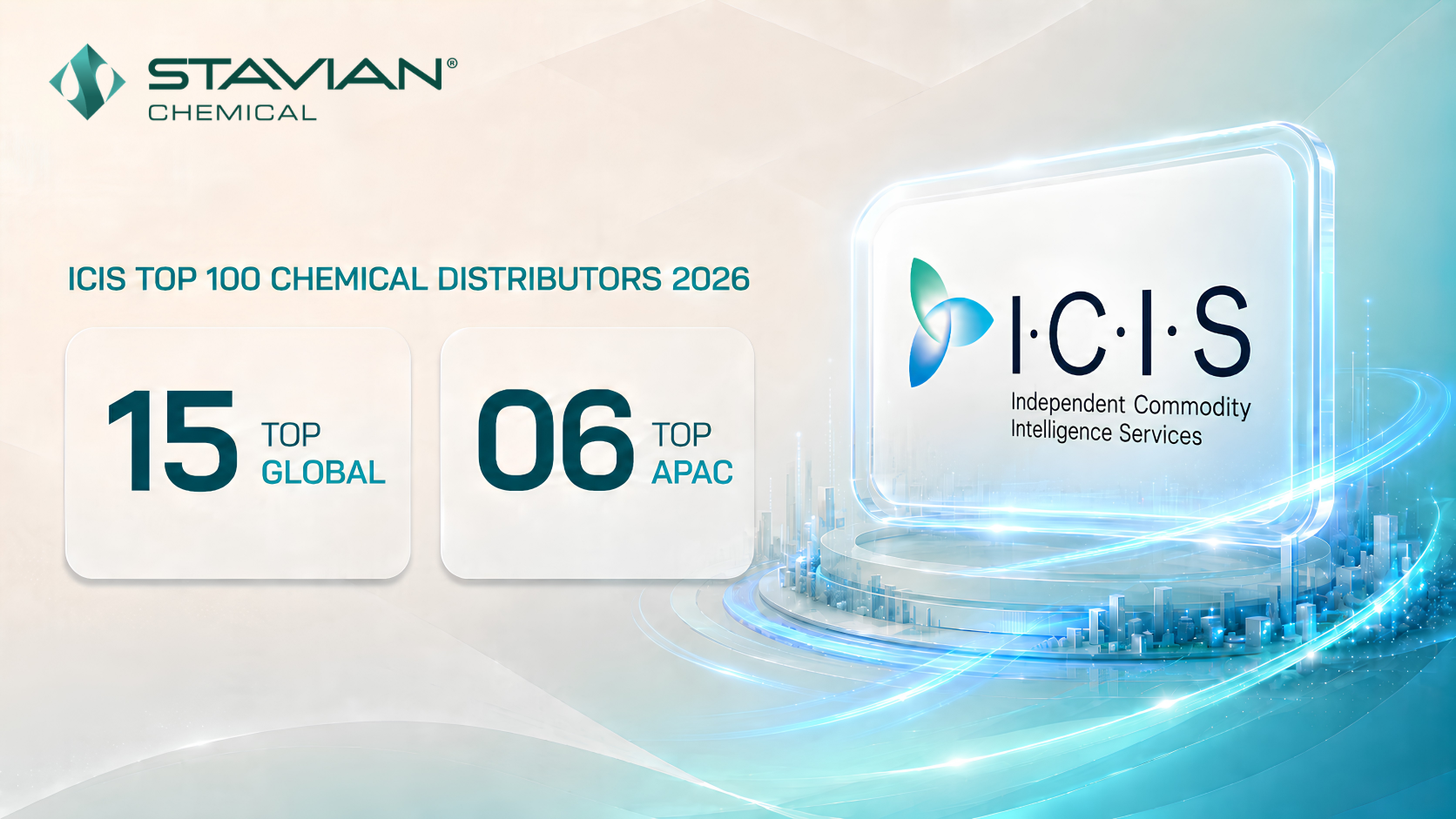 Stavian Chemical maintains Global Top 15 Position, rises to Top 6 in the Asia-Pacific region in the TOP 100 Global Chemical Distributors – ICIS 2025