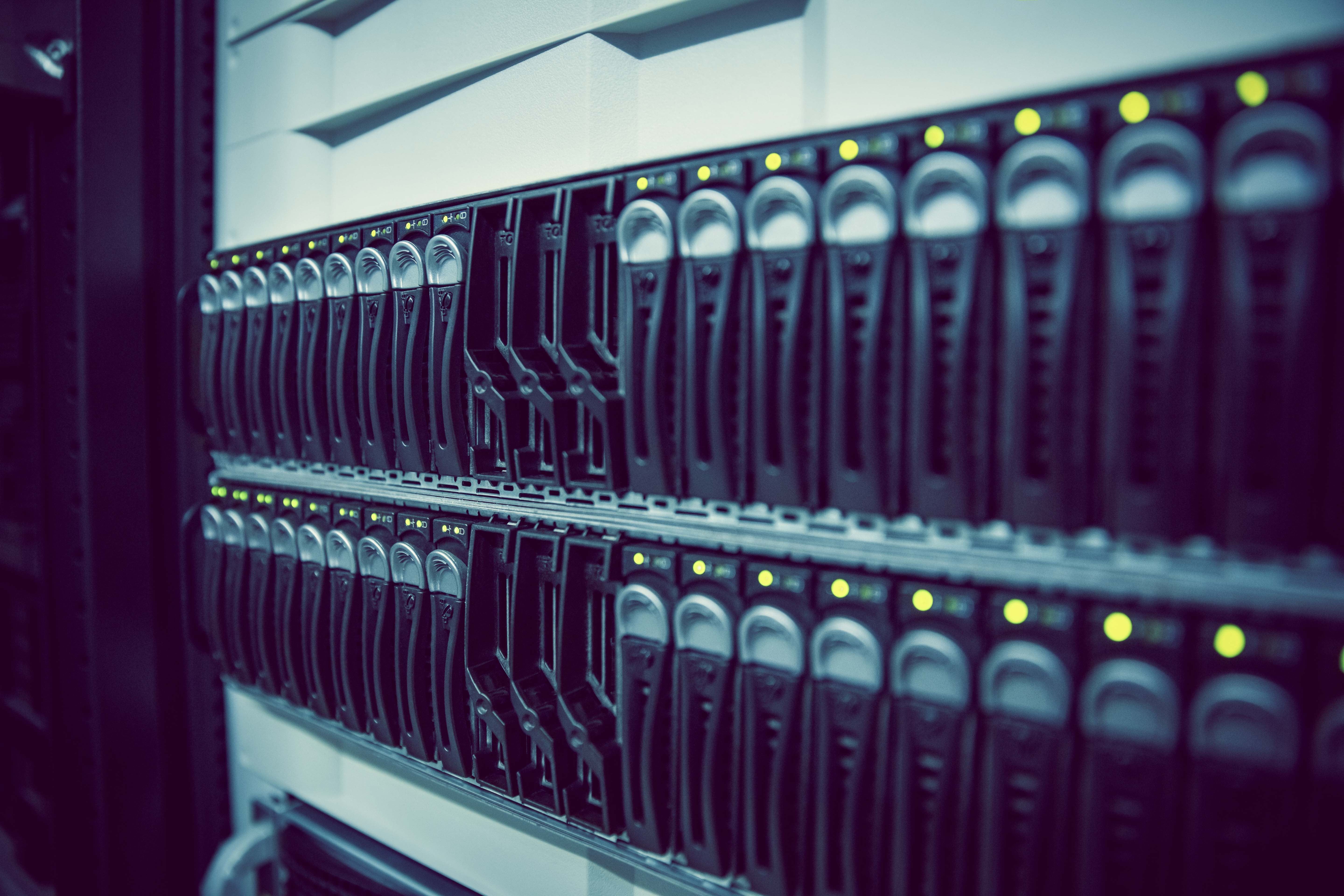Black Rack Mounted Server Tower In Large Data Center